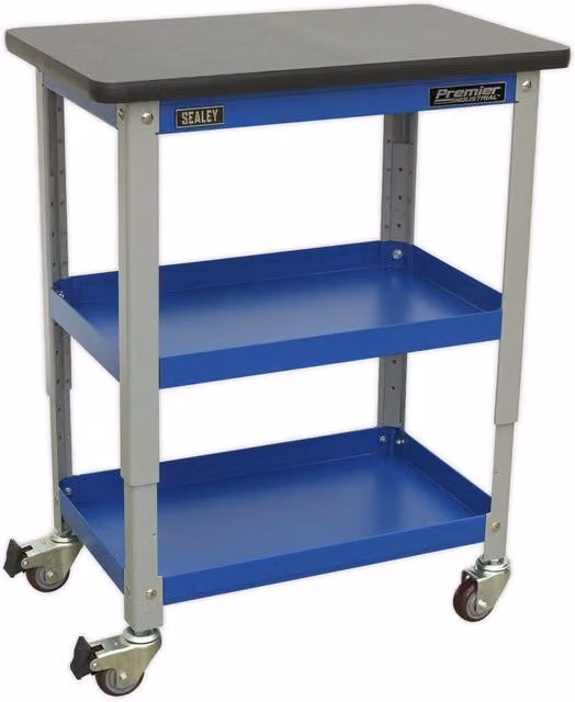 Loops 3 Level Industrial Workshop Trolley with Worktop, Blue, 300kg Capacity