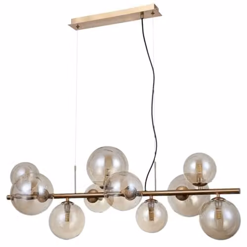 Italux Canello Modern 10-Bulb Pendant Ceiling Light in Gold/Brass with Transparent Glass and G9 Bulbs