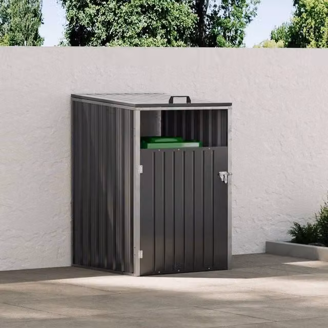 KORVIXA Single Wheelie Bin in Black, W/D/H: 100 x 100 x 122 cm