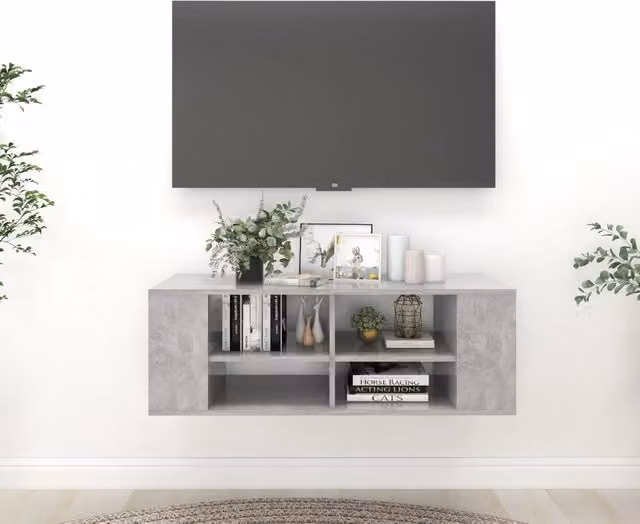 Berkfield Home Wall-Mounted TV Cabinet in Concrete Grey, W/D/H: 102 x 35 x 35 cm – 1