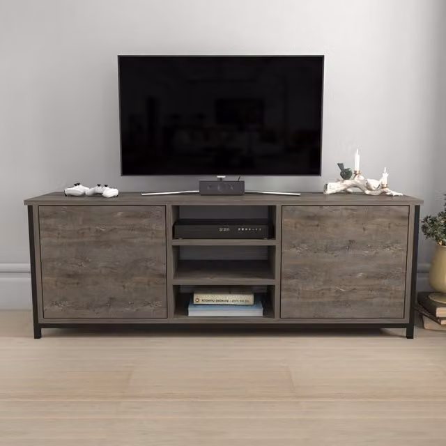 Decorotika Minimalist Black and Grey MDF and Metal TV Unit