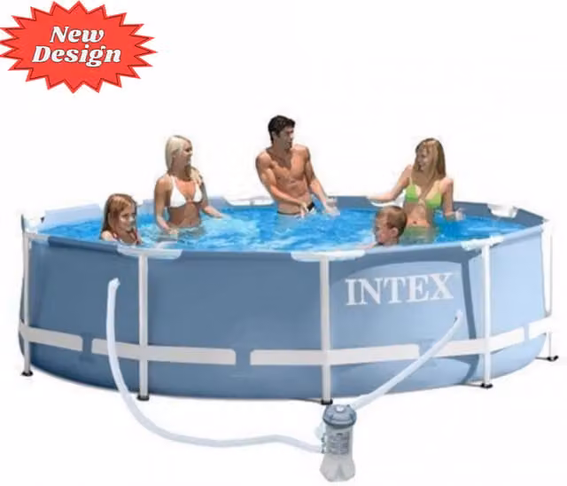 Intex Prism Metal Frame Round Pool with Filter Pump in Grey