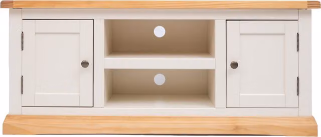 Cabinet Bits Trevi Off-White 2 Door Pine TV Cabinet with Brass Knobs