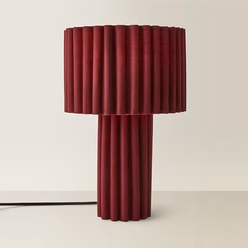 ValueLights Lenny Ribbed Fabric Drum Lamp Shade in Red, W/D/H: 35.0 x 23.0 x 23.0 cm