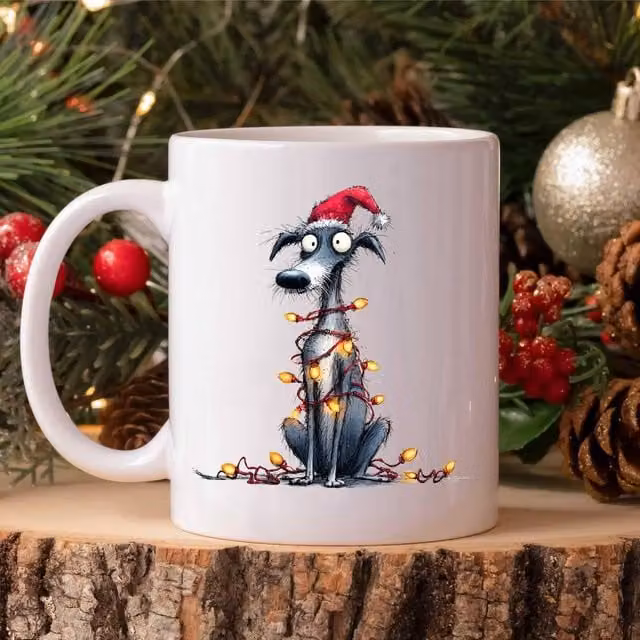 60 Second Makeover Whippet Christmas Lights Ceramic Mug in White – 1