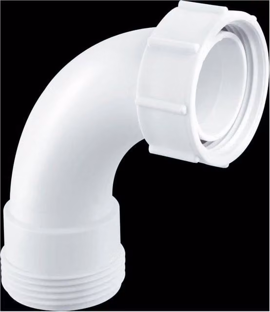 McAlpine T1 1.5 inch 90 degree Bend with BSP Male Thread and BSP Coupling Nut in White