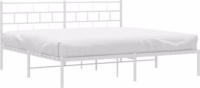 Berkfield Home Metal Bed Frame with Headboard in White, W/D/H: 180 x 200 x 90 cm