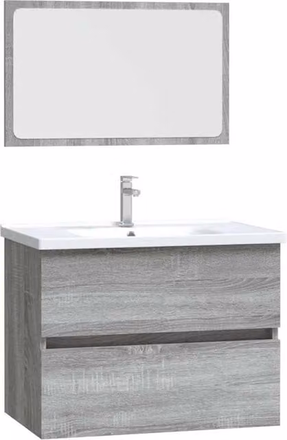 Berkfield Home 2 Piece Modern Bathroom Furniture Set in Grey Sonoma, featuring a Wall Mounted Vanity Unit and Mirror Cabinet