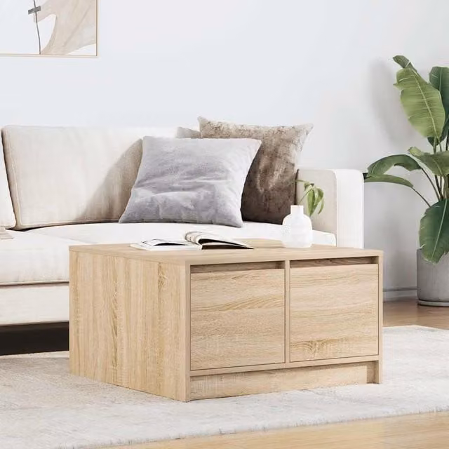 Berkfield Home Sonoma Oak Coffee Table with Drawers, Brown, W/D/H: 70 x 70.5 x 40 cm