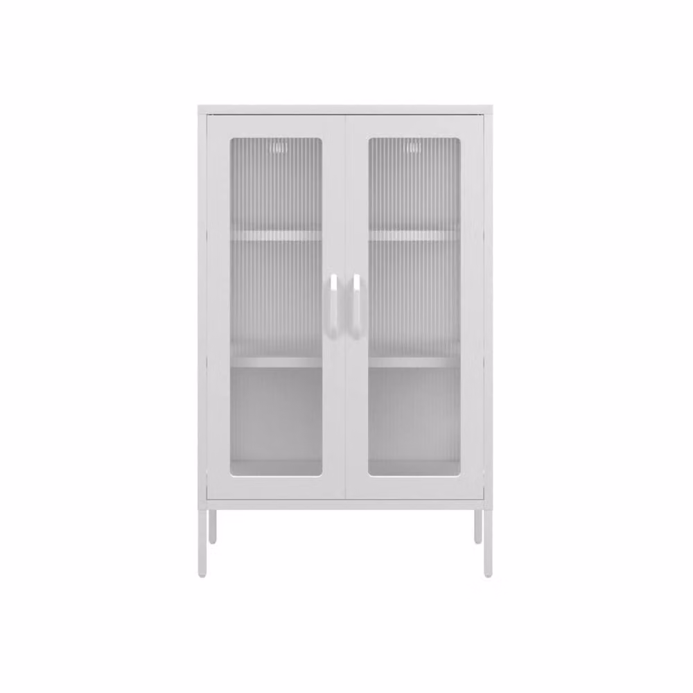 Wyld Haus Bramblewood White Matt Steel Cabinet with 2 Glass Doors and Internal Shelves – 2