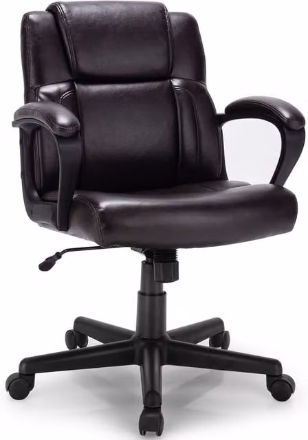 Costway Brown Synthetic Leather Executive Swivel Office Chair with Armrests and Castors