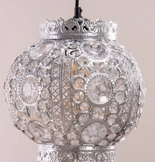 ValueLights Moroccan Bazaar Style Silver Jewelled Ceiling Pendant Lamp Shade, Width: 27 cm – 1