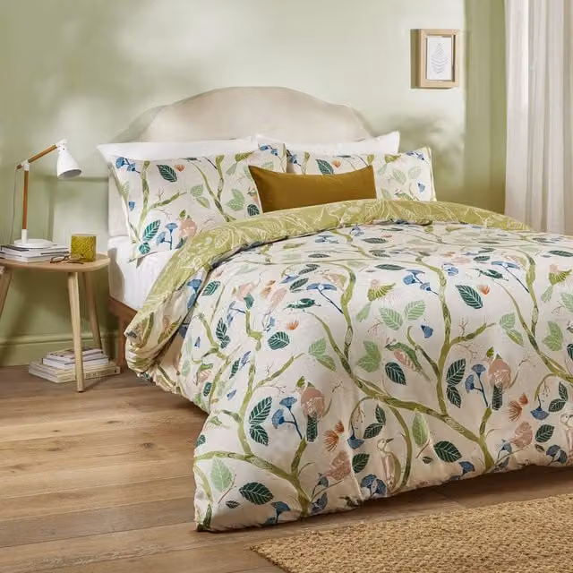 Make It A Home Woodlow Floral Reversible Soft Touch Duvet Cover Set, Green/Multicolour, W: 180 cm x L: 200 cm