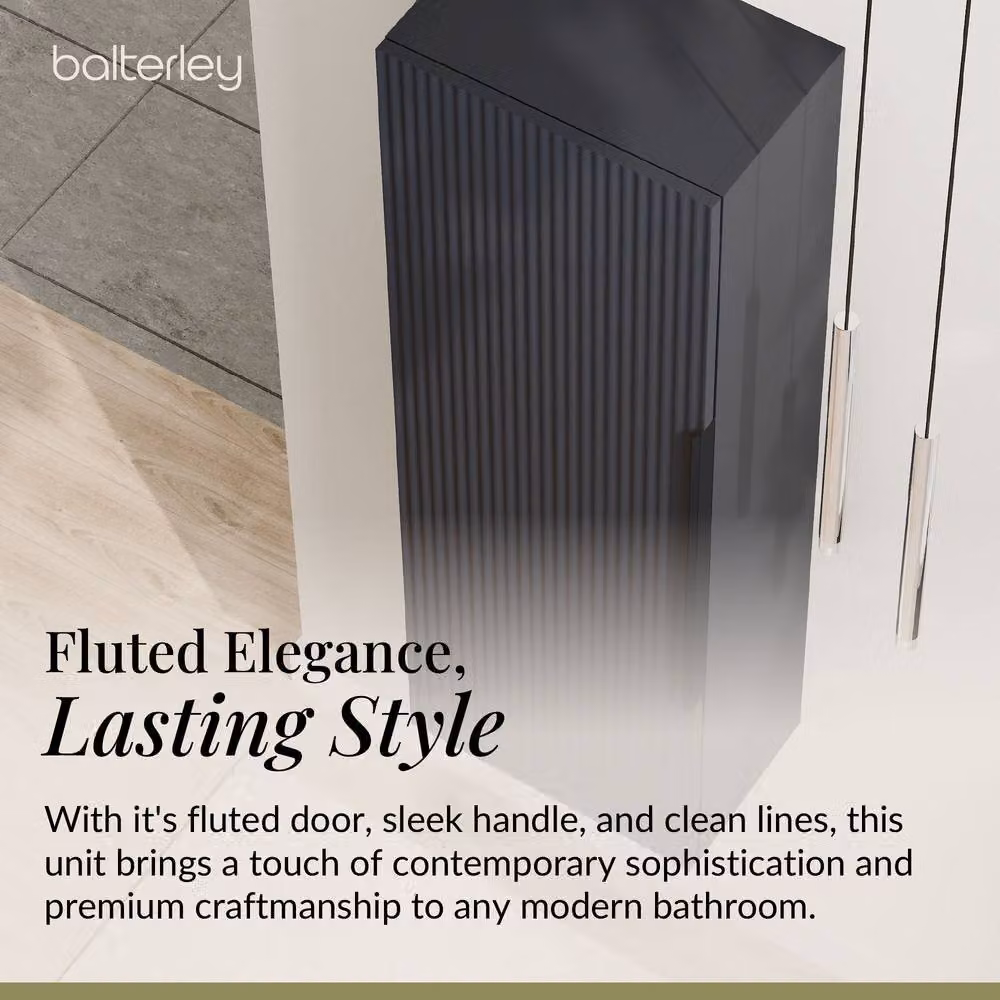 Balterley Fluted Front Wall Hung Single Door Tall Storage Unit in Matt Dark Grey, H 120 cm x W 40 cm x D 40 cm – 4