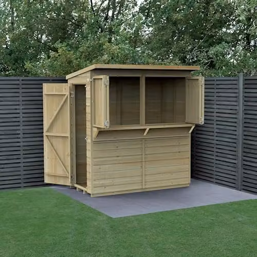 Forest Garden Brown Rustic Pent Outdoor Garden Bar with Floor and Lock, W/D/H: 182.88 x 148.0 x 180.0 cm – 4