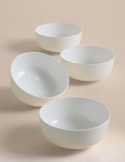 M&S Clarendon Bone China Cereal Bowls, Set of 4, White