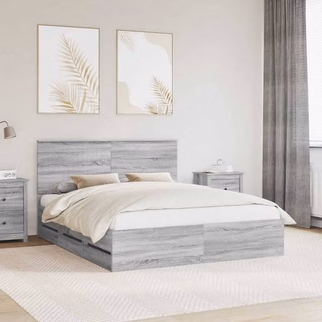 Berkfield Home Modern Bed Frame with Drawers in Grey Sonoma, Engineered Wood, W/D/H: 160 x 200 cm – 1