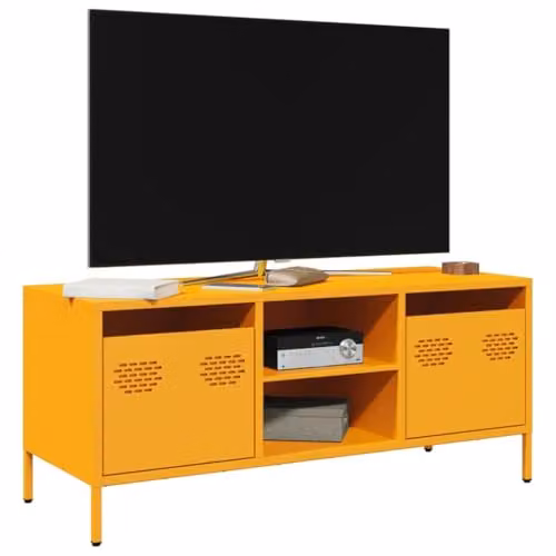 vidaXL Industrial Style TV Cabinet in Mustard Yellow Matt Metal, W/D/H: 101.5 x 39.0 x 43.5 cm – 3