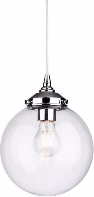 Netlighting Seville Single Light Globe Ceiling Pendant in Chrome and Black with Transparent Glass and E27 Socket