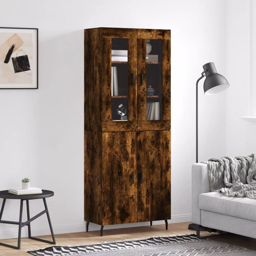 Berkfield Home Smoked Oak Highboard in Brown with Glass Doors, W/D/H: 69.5 x 34 x 180 cm – 2