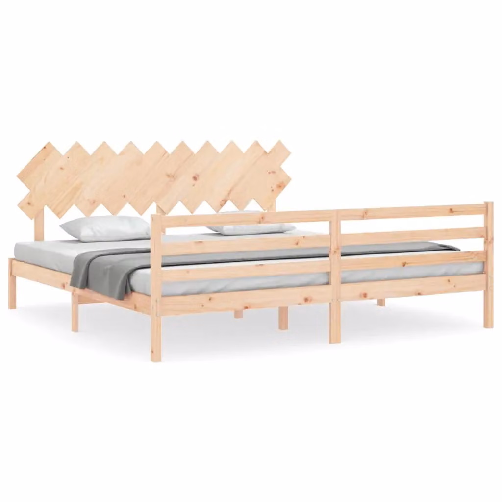 Berkfield Home Solid Wood Pine Bed Frame with Headboard in Brown, 200 x 200 cm – 2