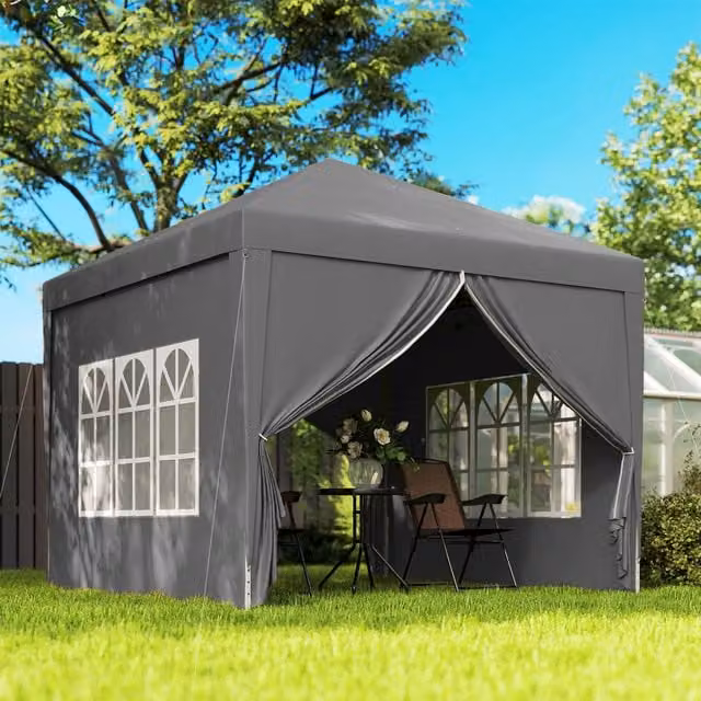 OUTSUNNY Grey Pop Up Gazebo Party Tent Canopy Marquee W: 300 cm, D: 300 cm, H: 196 cm