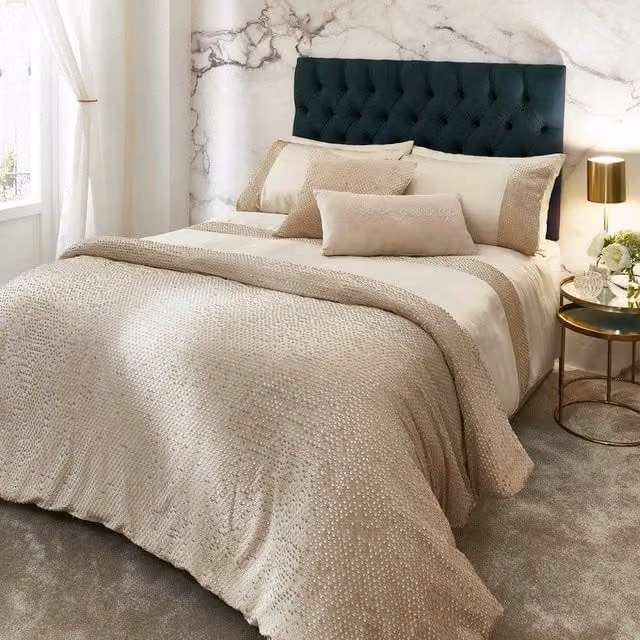 Amanda Holden Champagne Bubbles Duvet Cover Bedding Set in Beige and Gold