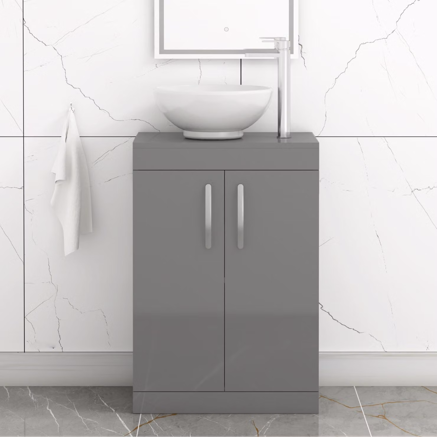 Royal Bathrooms Indigo Grey Gloss 2 Door Free Standing Bathroom Vanity Unit with Sink and Breeze Countertop Basin