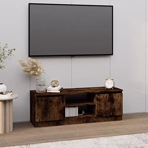 vidaXL Revera Modern TV Cabinet with Door in Smoked Oak Brown, W/D/H: 102 x 30 x 36 cm