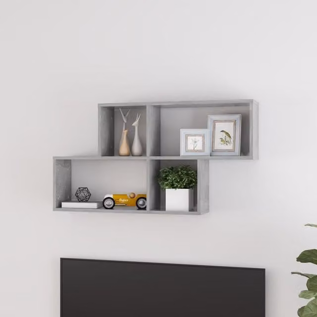 Berkfield Home Wall Mounted Cube Shelf in Concrete Grey, W/D/H: 100 x 18 x 53 cm