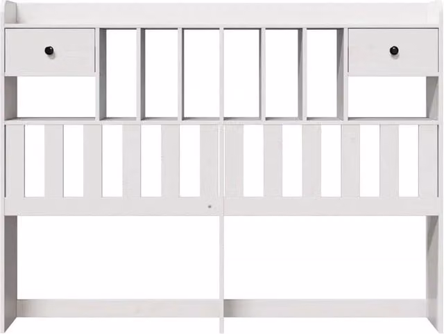 Berkfield Home White Solid Wood Pine Headboard with Integrated Storage Shelf, H: 110 cm, W: 166 cm, D: 23 cm – 1