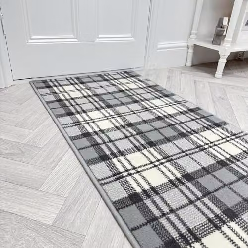 runrug Tartan Hallway Runner Rug in Grey, W/D/H: 70 x 150 x 0.9 cm