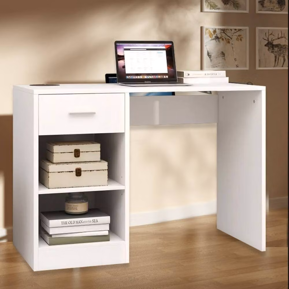 Kelvenix Modern Computer Desk with Drawer, White, W: 100 cm, D: 40 cm, H: 74.5 cm – 4