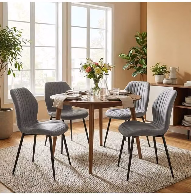 Living and Home Set of 4 Modern Grey Fabric and Metal Dining Chairs