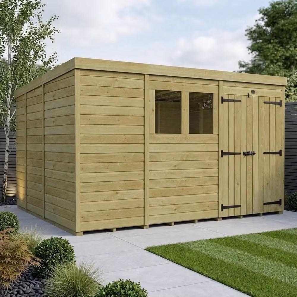 Buttercup Farm Brown Timber Pent Garden Shed with Double Doors and Windows, W/D/H: 335 x 274 x 210 cm – 2