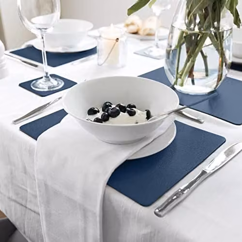 Lara May Set of 6 Blue Leather Placemats and 6 Leather Coasters – 3