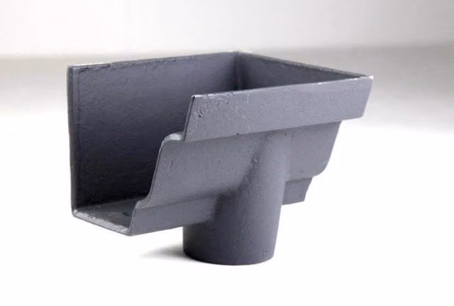 Hargreaves Premier Cast Iron Moulded Ogee Gutter Right Hand Stopend Outlet, 100mm for 65mm Downpipe, Grey
