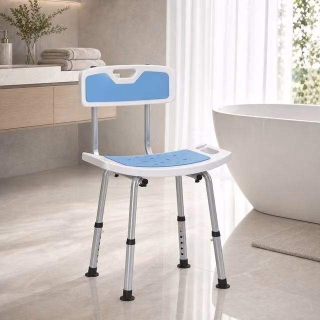 STILVORA Adjustable Shower Stool with Backrest in Blue