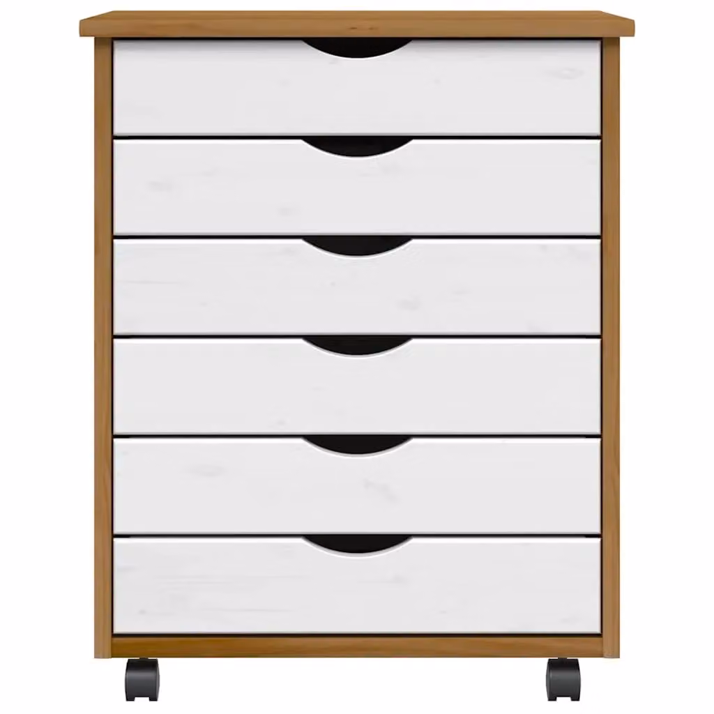 Berkfield Home MOSS Rolling Cabinet with Drawers in Honey Brown Solid Pine Wood – 3