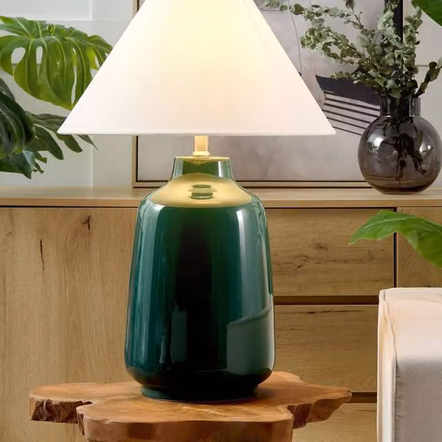 Wyld and Coco Green Ceramic Table Lamp with Fabric Shade – 1