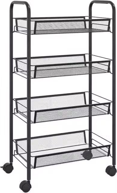 NESTLUNE 4 Tier Black Metal Kitchen Storage Trolley and Fruit Cart with Wheels – 1