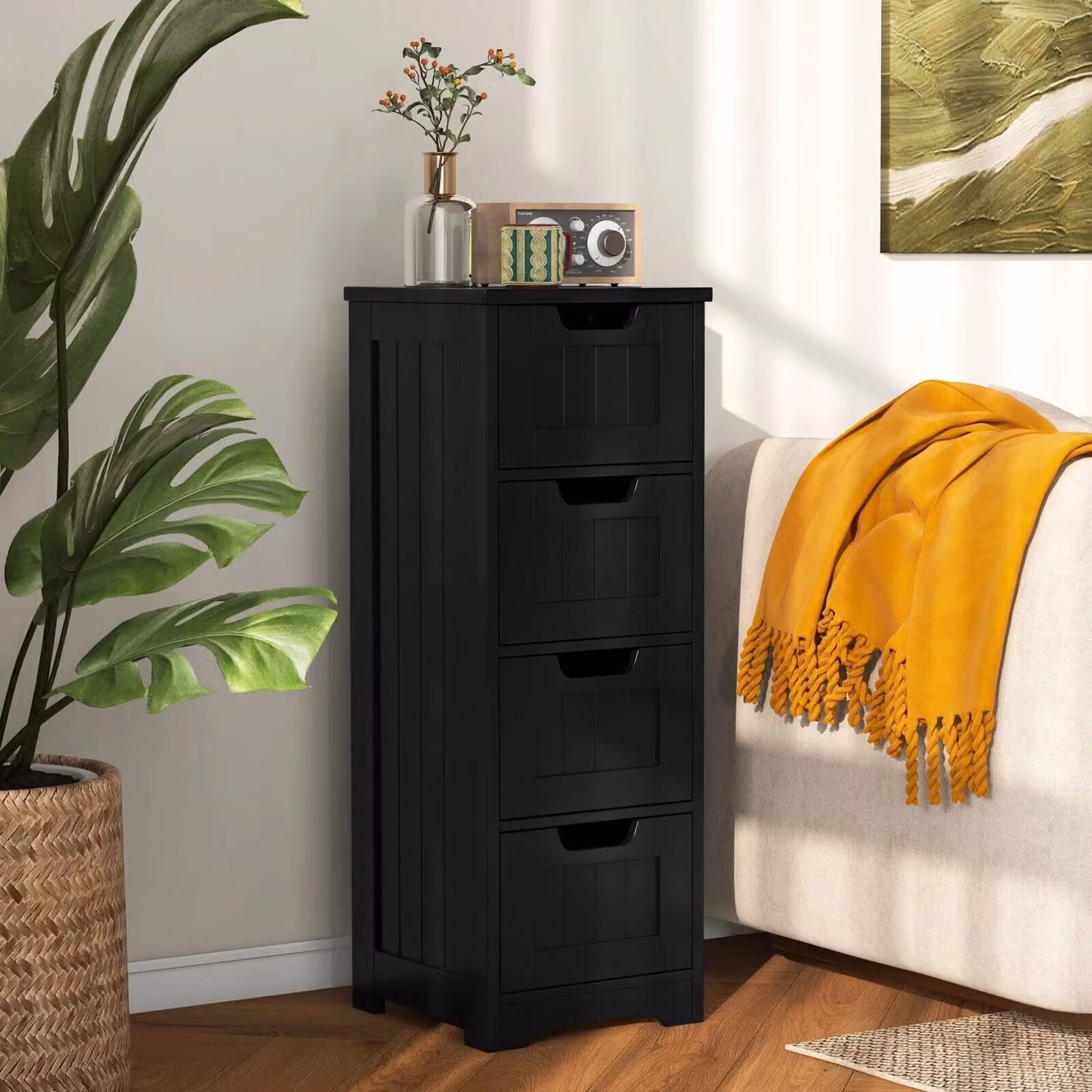 Gymax Black Freestanding Bathroom Storage Cabinet with Doors and Drawers – 8