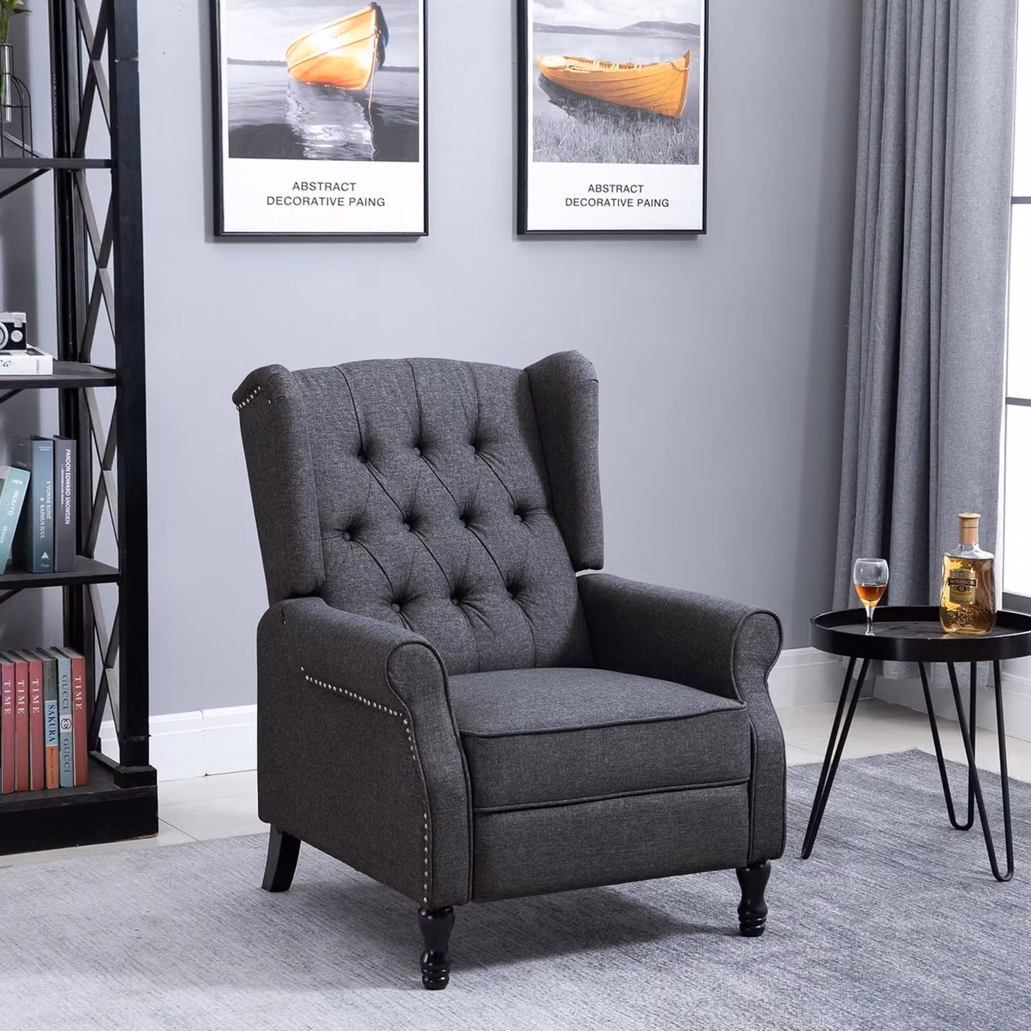 HOMCOM Vintage Recliner Armchair with Integrated Footrest in Grey Fabric – 2