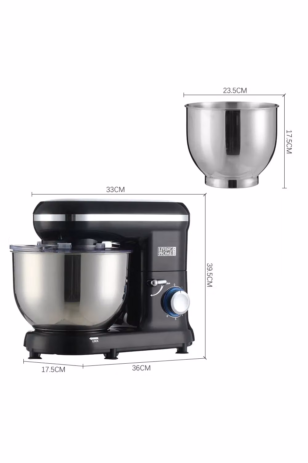 Living and Home 3-in-1 Multi-Function Household Stand Mixer with 5.5-Quart Mixing Bowl and 6 Speeds, Black – 6