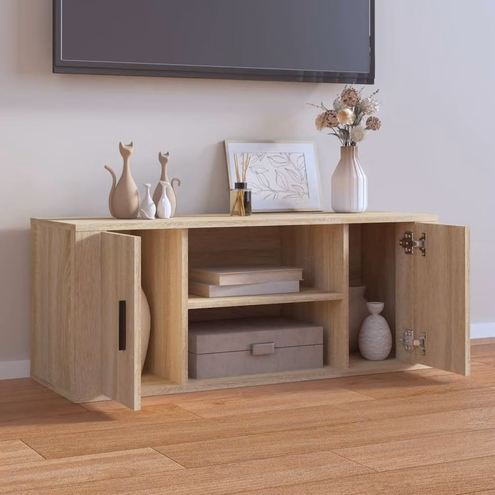 Berkfield Home Sonoma Oak TV Cabinet in Light Oak, W/D/H: 100 x 35 x 40 cm – 2
