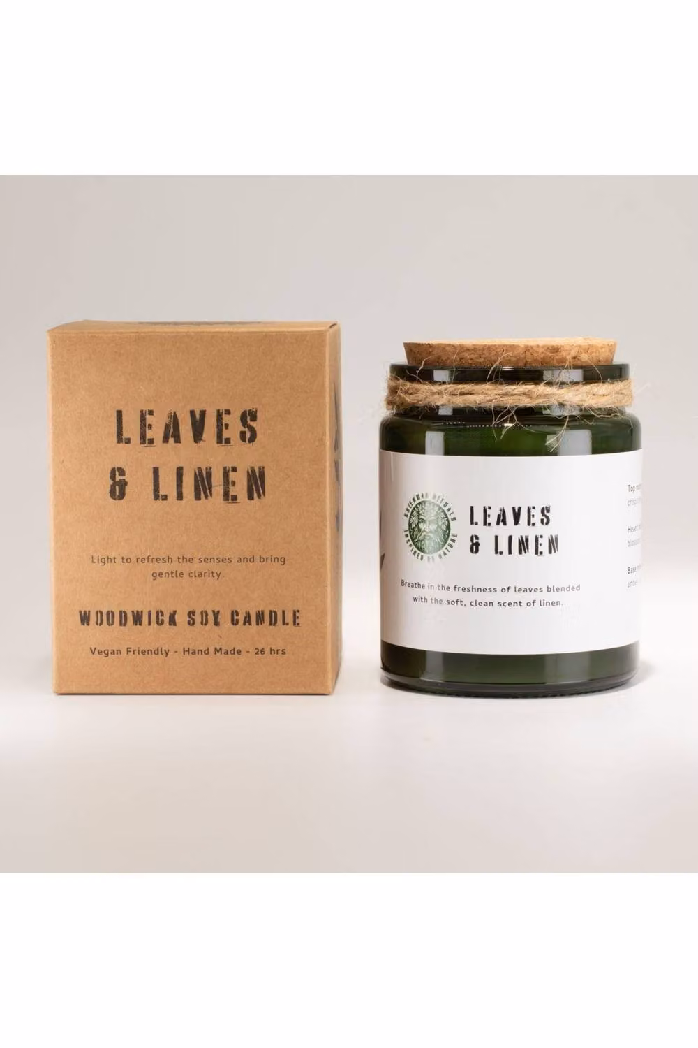 KDMD Greenman Leaves & Linen Soy Woodwick Candle, 26 Hour Burn Time, Green – 2
