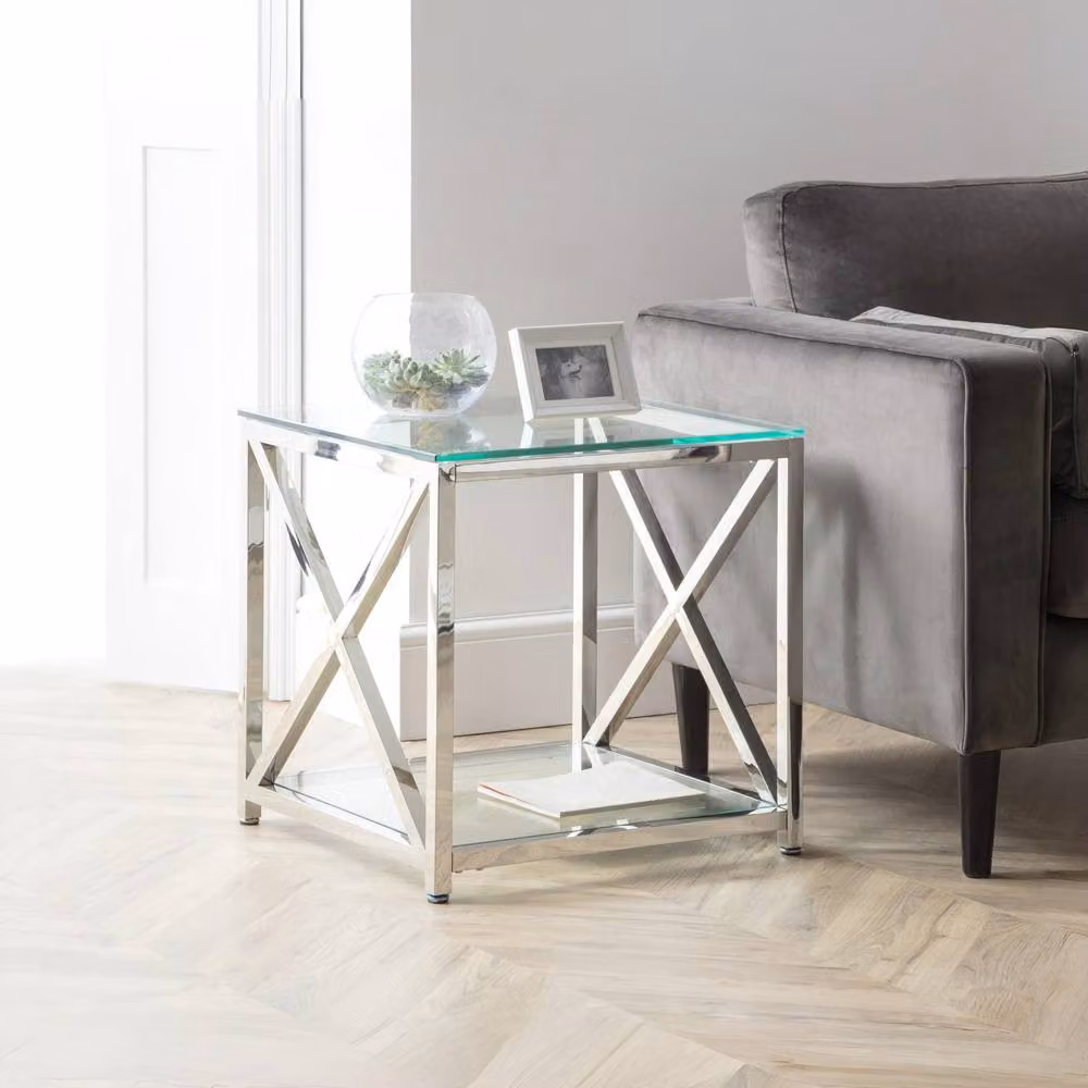Cheshire Monaco Square Glass and Silver Lamp Table W/D/H: 55 x 55 x 55 cm – 2
