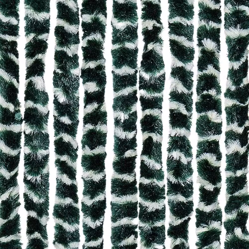 Berkfield Home Striped Chenille Fly Curtain in Green and White, W: 90 cm, H: 200 cm – 4