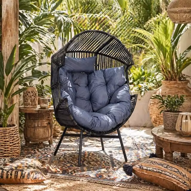 Wyld Haus Lilo Grey and Black String Style Egg Chair with Padded Cushion – 1