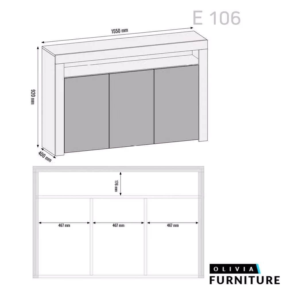 FORGEVIO Modern White Glossy Oak Wood Sideboard TV Unit Storage Cabinet – 2